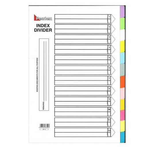 [HMFNSFDVDCLPTX1T12IDXPPA4] Pentex Color File Divider 1 to 12 Index Paper ( A4)
