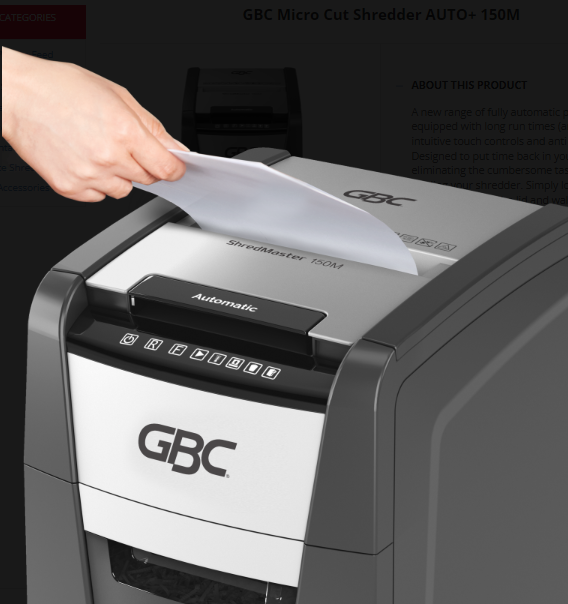 GBC Paper Shredder Micro Cut Auto 150M