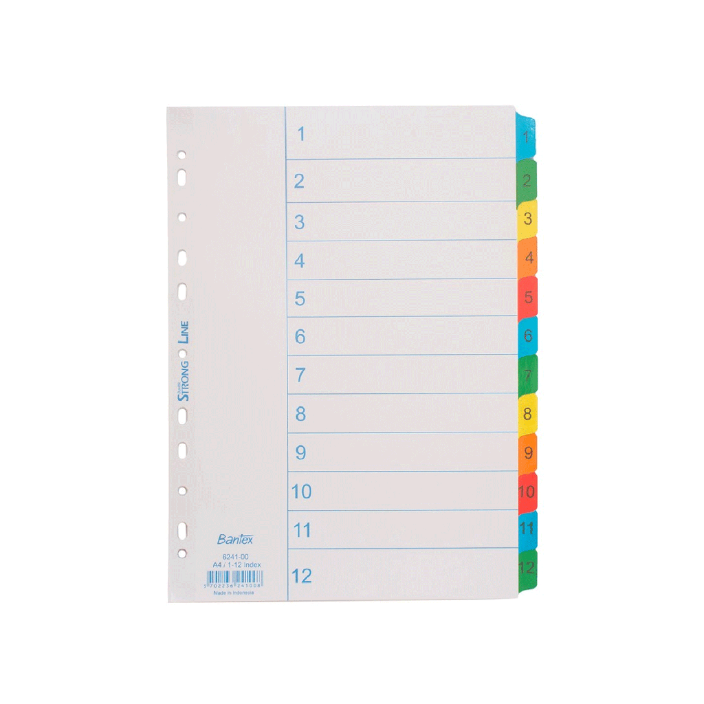 [HMBNPDIVBTXA412P6241] Bantex A4 Size 12 Pages (1-12 Index) Dividers 6241