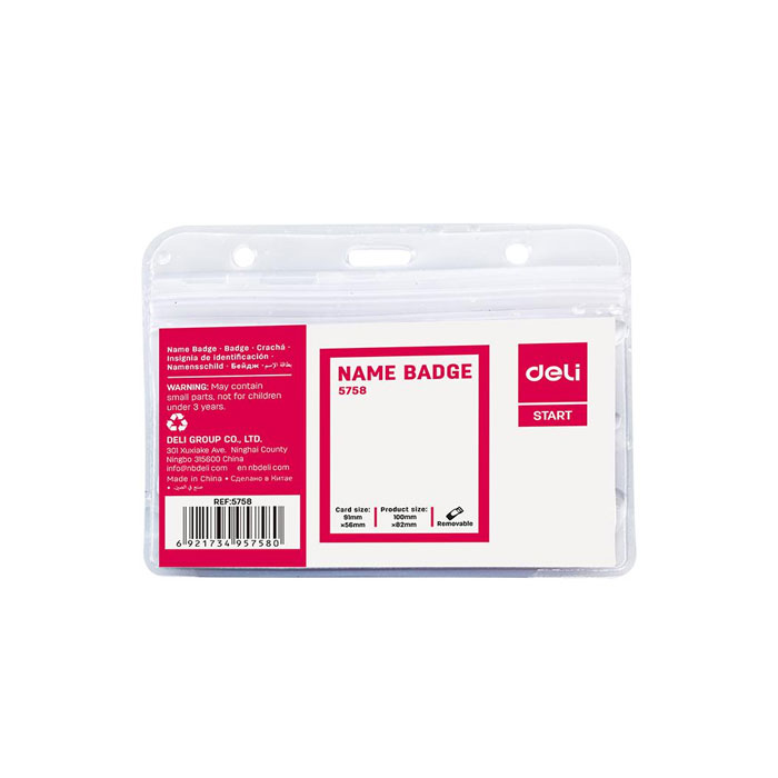 Name Badge Holder (Deli E5758) Horizontal with Zip Lock