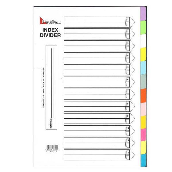 Pentex Color File Divider 1 to 12 Index Paper ( A4)