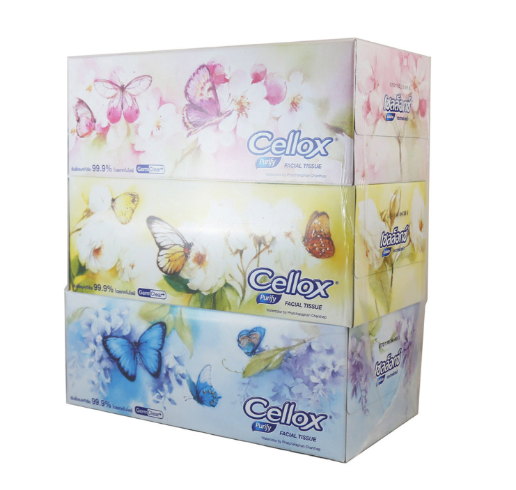 Cellox Purify Facial Tissue Box 2Ply 150 Sheet 3PCS