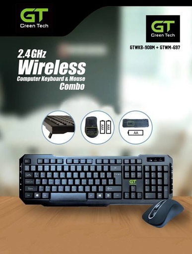 [HMGTWKB908GTWM697] Green Technology - Wireless Keyboard & Mouse Combo GTWKB-908M+GTWM-697