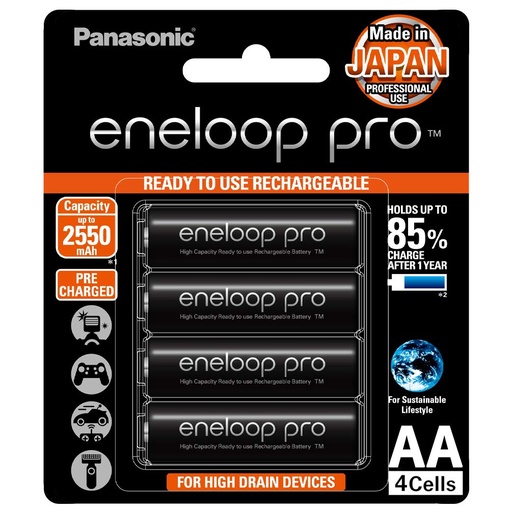 [HMOEBTPSPRAA1.2V] PANASONIC ENELOOP Pro RECHARGEABLE BATTERY Pro AA 4Pcs
