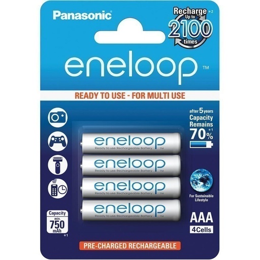 [HMOEBTPNENAAA7504BP] PANASONIC ENELOOP RECHARGEABLE BATTERY AAA 750 4BP