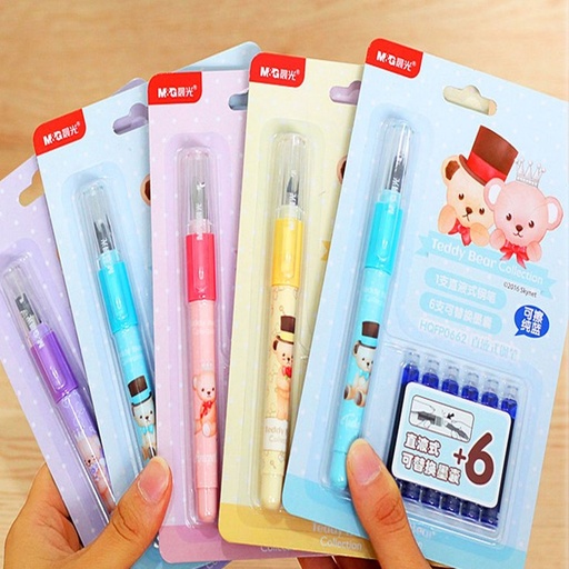 M&G Morning Light Teddy Bear Cartridge Fountain Pen with 6 Refills
