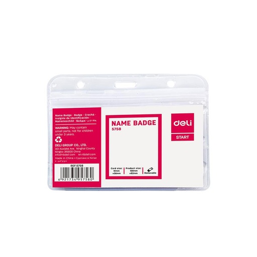 [HMPNPNBHDLE5758HZWZLCK] Name Badge Holder (Deli E5758) Horizontal with Zip Lock