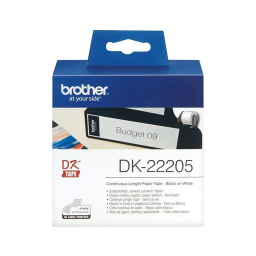 [HMPNLLTGBTDK22205CPL62MM] Genuine Brother DK-22205 Continuous Paper Label Tape – Black on White, 62mm