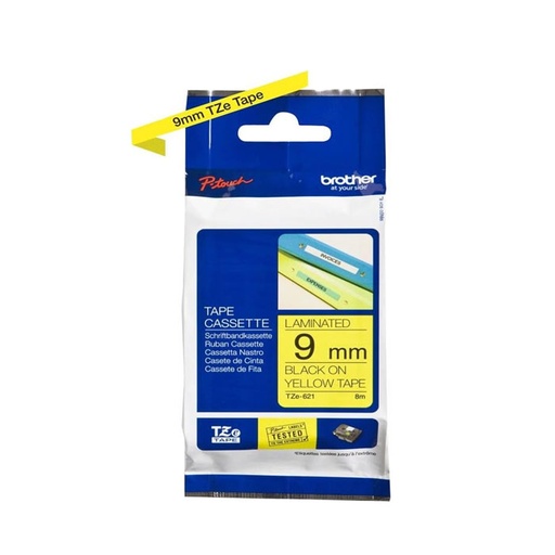 Genuine Brother TZE-621 Labelling Tape Black on Yellow