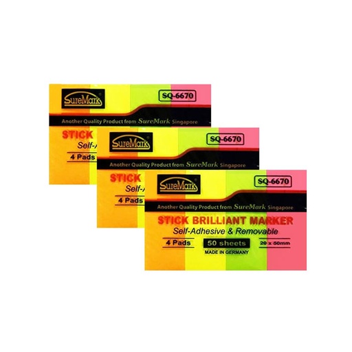 [HMDNPSNPSMSQ66704CL] SureMark SQ-6670 4 Colors Sticky Note Pad